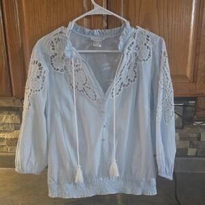 VENUS Light Blue Lace Accent Blouse